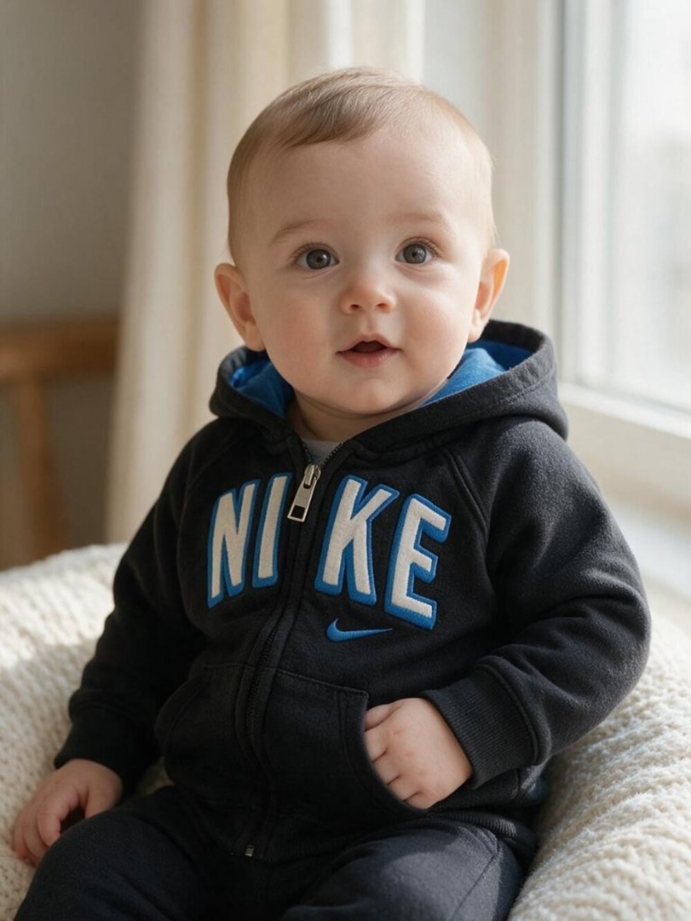 Nike Black Logo Zip-Up Hoodie 6-9 Months